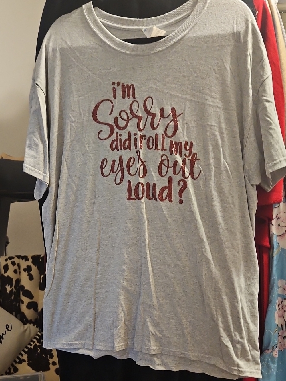 Gildan Light Gray Short Sleeve Tee with Red Script Slogan